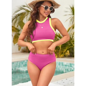 XUNYU Women High Waisted Ribbed Bikini for Teens