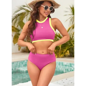 XUNYU Women High Waisted Ribbed Bikini for Teens