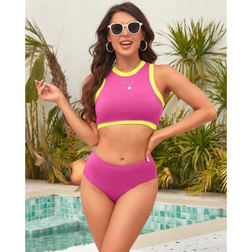XUNYU Women High Waisted Ribbed Bikini for Teens