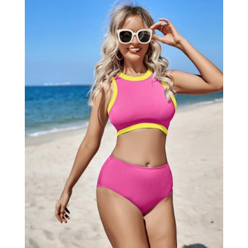 XUNYU Women High Waisted Ribbed Bikini for Teens