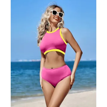 XUNYU Women High Waisted Ribbed Bikini for Teens
