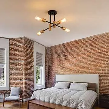 MEIXISUE Black and Gold Modern Sputnik Chandelier Ceiling Light Fixtures,4-Lights Mid Century Industrial Metal Semi Flush Mount Ceiling Lights for Bedroom Kitchen Hallway Entryway Office UL Listed