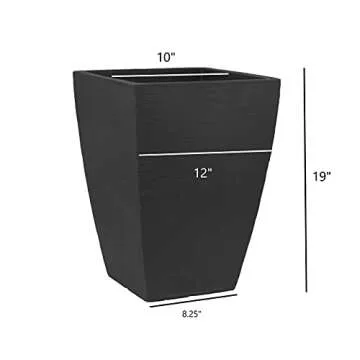 Tusco Products MSQT19BK Modern Square Garden Planter, 19-Inches Tall, Black
