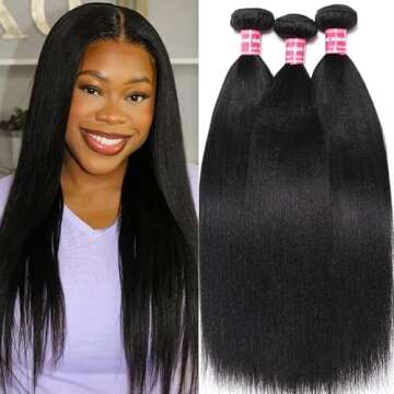 UNICE 12A Silk Yaki Straight Human Hair Weave 3 Bundles Unprocessed Virgin Real Human Hair Weft Sew ...