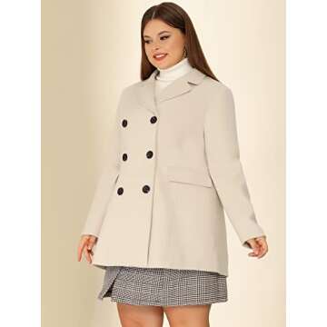 Agnes Orinda Women's Plus Size Notched Lapel Double Breasted Long Coat