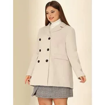 Agnes Orinda Women's Plus Size Notched Lapel Double Breasted Long Coat
