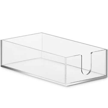 BloominGoods Guest Towel Napkin Holder For Bathroom Or Kitchen - Clear Acrylic Hand Towel Storage Tray - Classic Rectangle Napkin Holder For Table, Dining table.