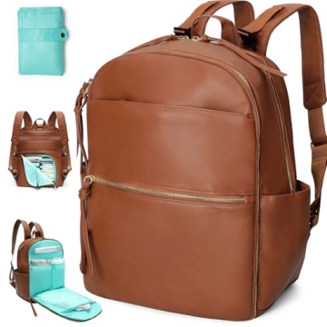 MOMINSIDE Vegan Leather Diaper Backpack with Insulated Pockets