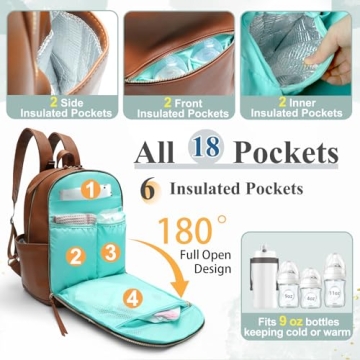 MOMINSIDE Vegan Leather Diaper Backpack with Insulated Pockets