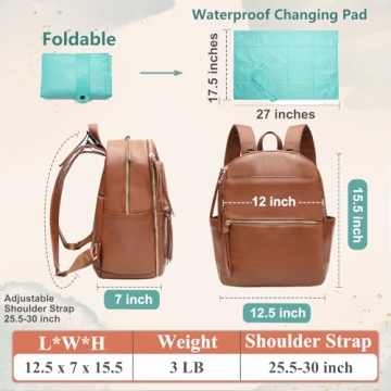 MOMINSIDE Vegan Leather Diaper Backpack with Insulated Pockets