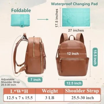 MOMINSIDE Vegan Leather Diaper Backpack with Insulated Pockets
