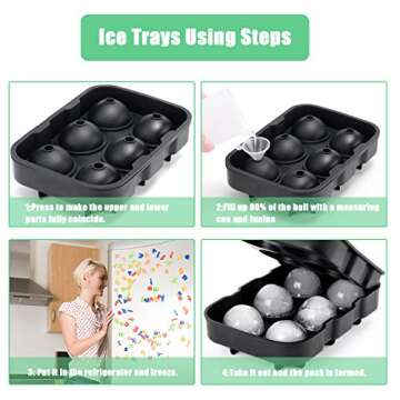 Ice Cube Tray, Set of 3 Silicone Large Square Ice Molds Sphere Ice Ball Maker Honeycomb Ice Trays with Lid for Whiskey Cocktails and Icecream
