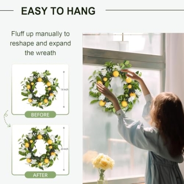 Spring Floral Wreath for Front Door, 18" Summer Decor