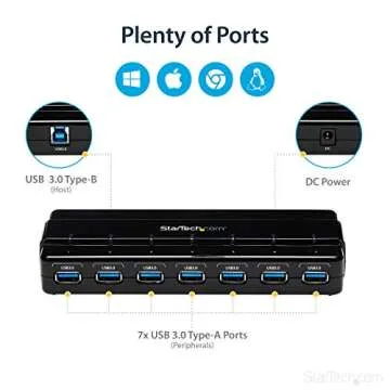 StarTech.com 7 Port USB 3.0 Hub – Up To 5 Gbps – 7 x USB – Universal Multi Port USB Extender for Your Desktop – USB Powered (ST7300USB3B)