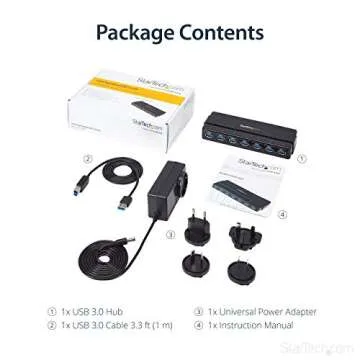 StarTech.com 7 Port USB 3.0 Hub – Up To 5 Gbps – 7 x USB – Universal Multi Port USB Extender for Your Desktop – USB Powered (ST7300USB3B)