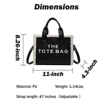 NEGBIU Tote Bag for Women, PU Leather Tote Bag with Lamb Wool, Crossbody Handbag for Travel/Work（11 * 8.26 * 4.3in