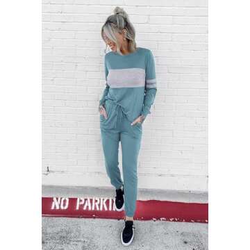 PRETTYGARDEN Women's Color Block 2 Piece Tracksuit Crewneck Long Sleeve Tops Long Sweatpants Outfits...