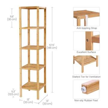 SONGMICS Bamboo 5-Tier Storage Rack for Home Organization
