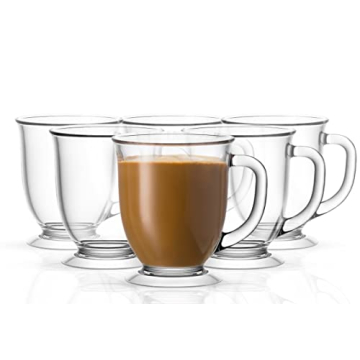 Kook Clear Glass Coffee Mugs Set of 6 - 15 oz for Hot Beverages