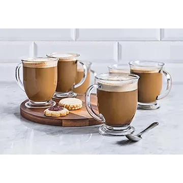 Kook 15 oz Clear Glass Coffee Mugs Set of 6 for Hot Drinks