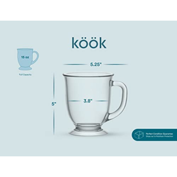 Kook 15 oz Clear Glass Coffee Mugs Set of 6 for Hot Drinks