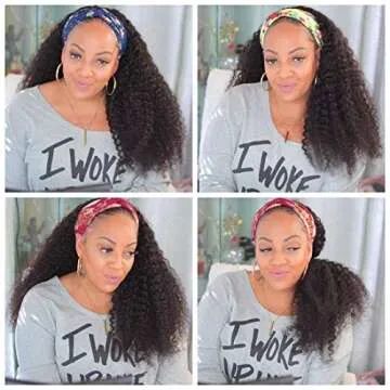 V SHOW Headband Wig Human Hair Kinky Curly Headband Wigs for Women Glueless Human Hair Wigs 20 Inch None Lace Front Wigs Brazilian Kinky Curly Virgin Hair Wear and Go 180% Density Wig