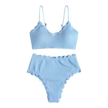 ZAFUL Stylish Scalloped High Waisted Bikini Set for Comfort