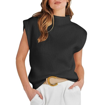 Stylish ANRABESS Mock Neck Sleeveless Sweater Vest