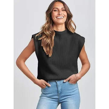 Stylish ANRABESS Mock Neck Sleeveless Sweater Vest