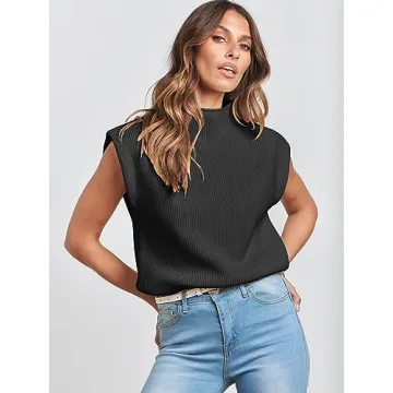 Stylish ANRABESS Mock Neck Sleeveless Sweater Vest