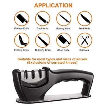 3-Stage Kitchen Knife Sharpener,Professional Knife Sharpening Tool to Restore Non-Serrated Blades Qu...