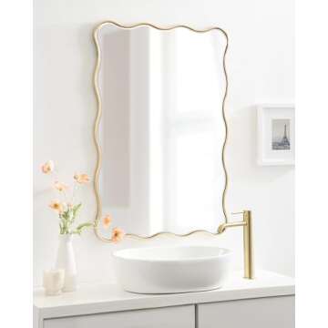 Kate and Laurel Viona Modern Scalloped Rectangle Mirror, 24 x 36, Gold, Decorative Wavy Mirror with Unique Rippled Edge and a Glamorous Gold Finish