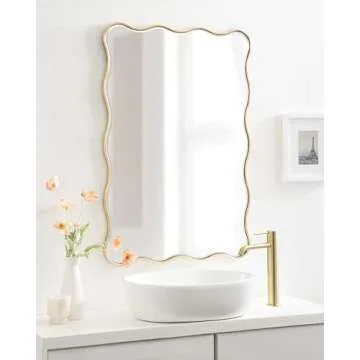 Kate and Laurel Viona Modern Scalloped Rectangle Mirror, 24 x 36, Gold, Decorative Wavy Mirror with Unique Rippled Edge and a Glamorous Gold Finish