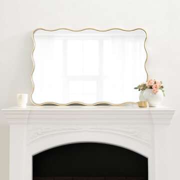 Kate and Laurel Viona Modern Scalloped Rectangle Mirror, 24 x 36, Gold, Decorative Wavy Mirror with Unique Rippled Edge and a Glamorous Gold Finish