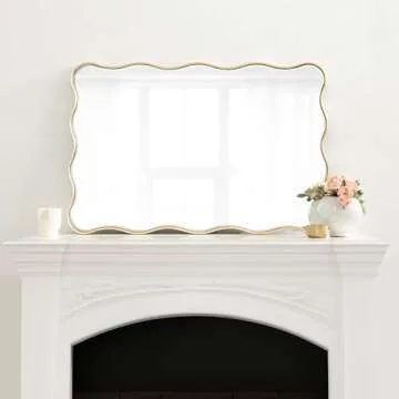 Kate and Laurel Viona Modern Scalloped Rectangle Mirror, 24 x 36, Gold, Decorative Wavy Mirror with Unique Rippled Edge and a Glamorous Gold Finish
