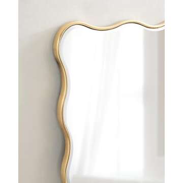Kate and Laurel Viona Modern Scalloped Rectangle Mirror, 24 x 36, Gold, Decorative Wavy Mirror with Unique Rippled Edge and a Glamorous Gold Finish