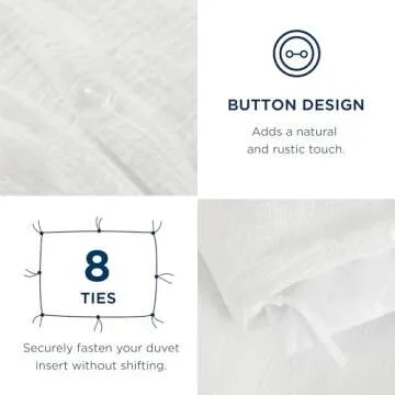 Bedsure 100% Muslin Cotton Duvet Cover Queen Size - Ultra-Soft, Breathable & Lightweight - Linen Like Gauze Comforter Cover Set with Button Closure and Corner Ties (White, Queen, 90"x90")