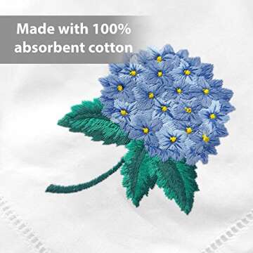 HCRAFT Embroidered Cotton Table Napkin, Cloth Napkins Set of 4 18"x18" Flower Hydrangea Napkin Square Fabric, Dining Room, Napkins Cloth Machine Washable, Cotton Cloth Napkins, Great Present Ideas