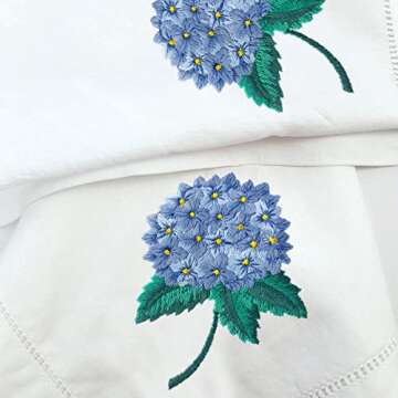 HCRAFT Embroidered Cotton Table Napkin, Cloth Napkins Set of 4 18"x18" Flower Hydrangea Napkin Square Fabric, Dining Room, Napkins Cloth Machine Washable, Cotton Cloth Napkins, Great Present Ideas