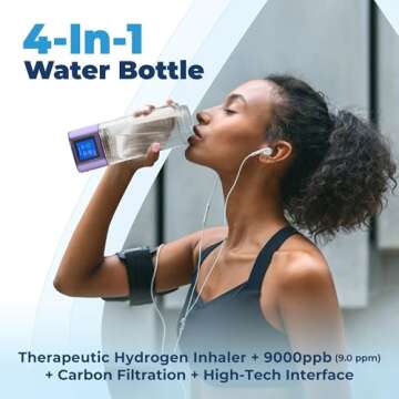 TYENT Portable Hydrogen Water Bottle - Up to 9000ppb - Advanced Filtration & Inhalation Technology -...