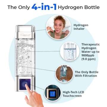 TYENT Portable Hydrogen Water Bottle - Up to 9000ppb - Advanced Filtration & Inhalation Technology - Transform Your Hydration - Touchscreen Control BPA-Free Tritan 28-Hour Battery Life - 350ml Gold