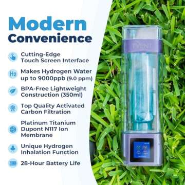 TYENT Portable Hydrogen Water Bottle - Up to 9000ppb - Advanced Filtration & Inhalation Technology - Transform Your Hydration - Touchscreen Control BPA-Free Tritan 28-Hour Battery Life - 350ml Gold