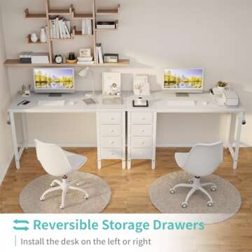 Lufeiya White Computer Desk with Fabric Drawers, 47 Inch Reversible Study Work Writing Desk for Home Office Bedroom, Simple Modern Cute PC Desks with Drawer, White