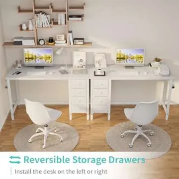 Lufeiya White Computer Desk with Fabric Drawers, 47 Inch Reversible Study Work Writing Desk for Home Office Bedroom, Simple Modern Cute PC Desks with Drawer, White