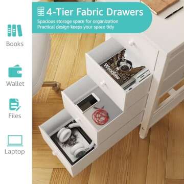 Lufeiya White Computer Desk with Fabric Drawers, 47 Inch Reversible Study Work Writing Desk for Home Office Bedroom, Simple Modern Cute PC Desks with Drawer, White