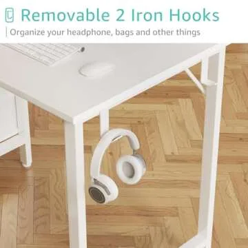 Lufeiya White Computer Desk with Fabric Drawers, 47 Inch Reversible Study Work Writing Desk for Home Office Bedroom, Simple Modern Cute PC Desks with Drawer, White