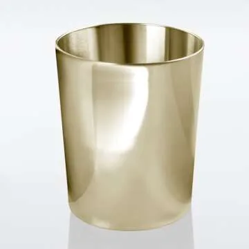 mDesign Round Metal Small 1.7 Gallon Recycle Trash Can Wastebasket, Garbage Container Bin for Bathrooms, Kitchen, Bedroom, Home Office - Durable Stainless Steel - Mirri Collection - Soft Brass