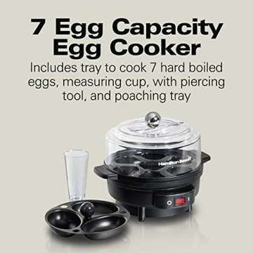 Hamilton Beach Electric Hard Boiled Egg Cooker, 3-in-1: Boiled Egg Cooker, Poacher & Omelet Maker, C...