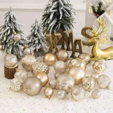 Elegant Champagne Christmas Ball Ornaments 36PCS Set