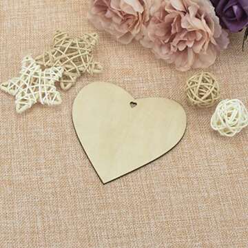 Creaides Wooden Heart Shaped Hanging Ornaments Heart Wood DIY Crafts Cutouts with Hole Hemp Ropes Wood Tags for Wedding Birthday Happy Mother's Day Party Decorations (4x4 in, 20pcs)